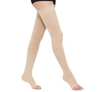 AOGOE Medical Open Toe Thigh High Compression Socks for Women & Men, 23-32 mmHg Open Toe Support Stockings with Anti-Slip Silicone Band, Graduated Compression Socks for Varicose Veins, Edema, Flight