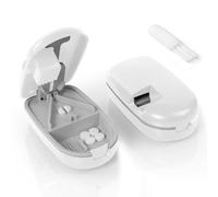 AOGOE Small Pill Tablet Cutter, Portable Pill Splitter for Small and Large Pills Cut in Half Quarter, Grinding & Cutting & Storage 3 in 1 Tablet Pill Dispenser with Brush for Elderly, Child, Dog, Cat