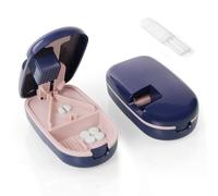 AOGOE Small Pill Tablet Cutter, Portable Pill Splitter for Small and Large Pills Cut in Half Quarter, Grinding & Cutting & Storage 3 in 1 Tablet Pill Dispenser with Brush for Elderly, Child, Dog, Cat