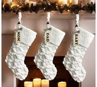 AOGU 3 Pack 18 Inch Faux Fur Christmas Stockings Cable Knit Knitted Thick Snowy White Xmas Christmas Stockings Hanging Ornaments Candy Gift Bags for Christmas Decorations