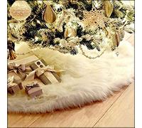 AOGU 48 Inch Faux Fur Christmas Tree Skirt White Plush Skirt for Merry Christmas Party Christmas Tree Decoration