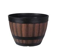 Aoguaro Small Whiskey Barrel Flower Pots Imitation Wooden Flower Pots, Classic Rustic Wood - Look Plastic Half Barrel Flower Barrel, for Home Outdoor Garden Yard Patio