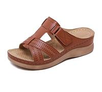 Aoguaro Women Sandals Slope Heel Thick Bottom Fish Mouth Open Toe Summer Slippers Comfortable Orthopedic Sandals Plus Size Wide Fit, for Daily Casual Wear