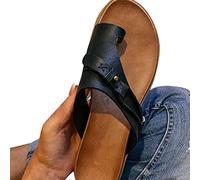 Aoguaro Women's Low Wedge Sandals Leather Open Toe Slippers Clip Toe Orthopedic Summer Sandals Vintage Flat Heel Flip-Flops for Daily Casual Wear