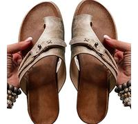 Aoguaro Women's Low Wedge Sandals Leather Open Toe Slippers Clip Toe Orthopedic Summer Sandals Vintage Flat Heel Flip-Flops for Daily Casual Wear