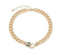 Aogxhy Gold Snake Chain Choker Necklace with Rhinestone Green Eyes | Bold Snake Design: Features a striking rhinestone snake head clasp with green crystal eyes for a unique hip-hop edge.