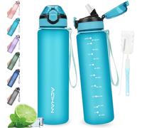AOHAN Water Bottle 1L with Leak Proof Flip Top Lid, BPA Free Sport Drinking Bottle with Straw, Dishwasher Safe Water Bottle Non-Toxic Water Jug with Carrying Strap