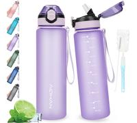 AOHAN Water Bottle 1L with Leak Proof Flip Top Lid, BPA Free Sport Drinking Bottle with Straw, Dishwasher Safe Water Bottle Non-Toxic Water Jug with Carrying Strap