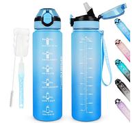 AOHAN Water Bottles 1L BPA Free Sport Drinking Bottle with Straw, Dishwasher Safe Lock Cover Leakproof Motivational Water Bottle with Time Markings, Non-Toxic Canteen Bottle (Blue)