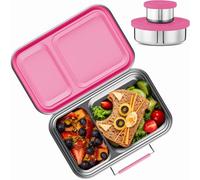 AOHEA Stainless Steel Lunch Box for Kids, Leak Proof Bento Lunch Box BPA Free 304 Stainless Steel Bento Box Stainless Bento Box with Containers for School and Office(Pink)