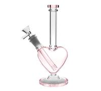 Aoheuo Heart Shape Glass Bong Water Pipe Double Layer Filter Smoking Pipes Recycler Dab Rigs Thick Bongs (B)