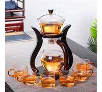 Aoheuo Lazy Kungfu Glass Tea Set Water Diversion Rotating Cover Bowl Semi-Automatic Glass Teapot Suit (Wooden)