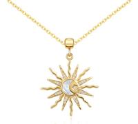Aohik Dainty 14k Gold Sun Charm Necklace for Women, Shell Sunburst Pendant Necklace