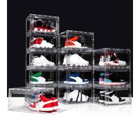 AOHMPT 12 Pack Shoe Box,Drop Front Shoe Box,Clear Plastic Stackable Sneaker Box,Shoe Containers,Acrylic Shoe Display Case,Sneaker Storage,Fits Up to Size 15