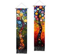 AOHMPT Pack of 2 Long Vertical Tapestry,Nature Landscape Tapestry with Serene Mountain River, Moon & Sun Motifs,Traditional Ink Painting Wall Art, Zen Aesthetic Wall Hanging for Living Room Bedroom
