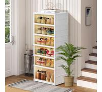 AOHMPT Shoe Box Foldable Storage Box Installation-free Clear Plastic Stackable Shoe Storage Cabinet Shoe Organizer Shoe Container Box with Lids Large Size Shoe Rack (6 layers single row)