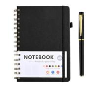 Aohyue A5 Notebook, PU Leather Journal, Lightweight College Pad, 80gsm, Hardcover Spiral Notebook with Pen for Work, Writing, Notes, Learning, Travel - Black