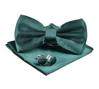 Aohyue Men's Pre-tied Bow Ties, Wedding Bowtie and Pocket Square Set, Solid Color Satin Bow Ties, for Formal Wear, Weddings & Business Events (Dark Green)