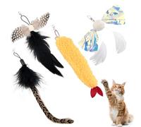 Aohyue Teaser Wand Toys, 4 Pieces Feather Tail Worm Cat Toy Refills, Pet Wand Attachments, Replacement Feathers Interactive Playing Toy for Indoor Cats or Dogs