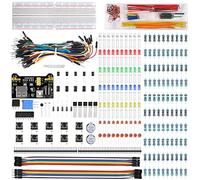 AOICRIE 480pcs 37 Values Electronics Component Fun Kit with Power Supply Module, Jumper Wire, 830 tie-Points Breadboard, Precision Potentiometer, Resistor for Raspberry Pi