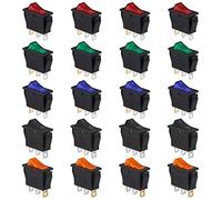 AOICRIE Rocker switch 20 PCS LOT KCD1 3 Pin 21 * 15mm ON-OFF Boat Car Rocker Switch With Red Black Blue Green Yellow Light Switch (Standard : 3PIN)