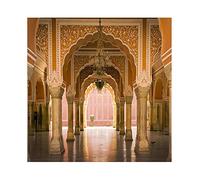 Aoihrraan 1,5x1,5m Islamic Palace Backdrop Vintage Mural Wall Chandelier Ramadan Traditional Building Photography Background Arabic Cultural Relics Scenic Spot Travel Portrait Photo Studio Props