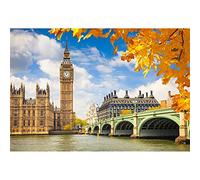 Aoihrraan 1,5x1m Big Ben Backdrop London Bridge Maple Leaves European Building Autumn Scenery Photography Background Outdoor Wedding Travel Shoots Children Adults Lover Portrait Photo Studio Props