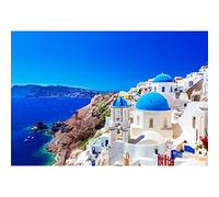 Aoihrraan 1,5x1m Santorini Scenery Backdrop Greece Blue Ocean Sky Oia Village Coastal Landscape Photography Background Kids Adult Vacation Portrait Lover Wedding Party Decoration Photo Studio Props