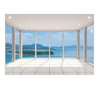 Aoihrraan 1,5x1m Sea View Room Backdrop French Sash Window Seascape Mountains Island Marble Floor Photography Background Office Video Meeting Decor Business Man Woman Portrait Photo Studio Props