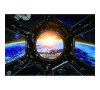 Aoihrraan 1,5x1m Spaceship Window View Backdrop Moon Surface Galaxy Outer Space Science Fiction Photography Background Boys Birthday Party Decor Kids Adults Astronaut Portrait Photo Studio Props