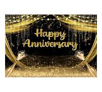 Aoihrraan 10x8ft Happy Anniversary Backdrop Gold Glitter Dots Sequins Champagne Wine Sparkling Light Black Bridal Shower Couple Engagement Ceremony Wedding Party Decoration Photo Studio Props