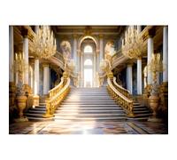 Aoihrraan 10x8ft Palace Backdrop Gold Luxury Hall Staircase Chandelier Stairway Retro Royal Photography Background Adults Lovers Wedding Birthday Music Theme Party Decoration Photo Studio Props