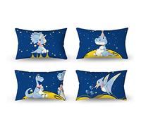 Aoihrraan 12 x 20 Inch Cute Cartoon Animal Cushion Covers Dark Blue Starry Sky Dinosaur Planet Soft Short Plush Square Baby Throw Pillow Covers Children'S Party Kids Sofa Bed Car, 30x50cm Set of 4
