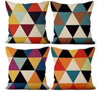 Aoihrraan 16 x 16 Inch 41x41cm Set of 4 Cushion Covers Colorful Modern Geometric Pattern Square Linen Decorative Throw Pillow Covers Home Decor For Bed Living Room Couch Garden Sofa House Car