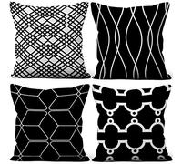 Aoihrraan 16 x 16 Inch Cushion Covers Black White Modern Geometric Pattern Soft Short Plush Square Throw Pillow Covers Home Decor For Bed Living Room Farmhouse Sofa Garden Couch, 40x40cm Set of 4