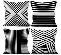 Aoihrraan 16 x 16 Inch Cushion Covers Black White Modern Striped Pattern Soft Short Plush Square Throw Pillow Covers Home Decor For Bed Living Room Farmhouse Sofa Garden Couch Car, 40x40cm Set of 4