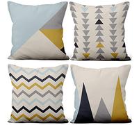 Aoihrraan 16 x 16 Inch Cushion Covers Light Blue White Modern Geometric Pattern Soft Short Plush Square Throw Pillow Covers Bed Living Room Farmhouse Sofa Outdoor Garden Couch Car, 40x40cm Set of 4