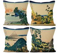 Aoihrraan 16 x 16 Inch Japanese Art Print Cushion Covers 36 Views Of Fuji Mountain Nature Square Linen Throw Pillow Covers Japan Tavern Home Decor Sofa Outdoor Couch Bedroom Tatami, 41x41cm Set of 4