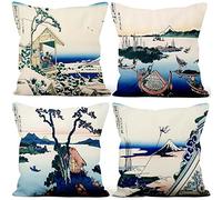 Aoihrraan 16 x 16 Inch Japanese Art Print Throw Pillow Covers 36 Views Of Fuji Mountain Winter Nature Soft Short Plush Square Cushion Covers Japan Tavern Sofa Outdoor Couch Tatami, 40x40cm Set of 4