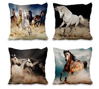 Aoihrraan 16 x 16 Inch Running Horse Cushion Covers Realistic Horse Herd Animals Vintage Square Linen Throw Pillow Covers Home Decor For Farmhouse Sofa Bed Living Room Outdoor Couch, 41x41cm Set of 4