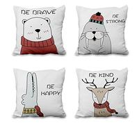 Aoihrraan 16 x 16 Inch Winter Animals Cushion Covers Cartoon Seal Polar Bear Elk Crocodile Cute Square Linen Throw Pillow Covers Home Decor For Sofa Kids Bed Room Outdoor Couch, 41x41cm Set of 4