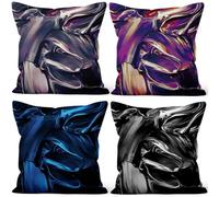Aoihrraan 16x16 Inch Abstract Pillow Covers Modern Technology Fluid Art Metal Purple Blue Black Neon Short Plush Cushion Covers for Bedroom Sofa Couch Chair Home Garden Decor 40x40cm Set of 4