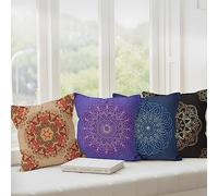Aoihrraan 16x16 Inch Boho Style Cushion Covers Black Purple Bohemian Mandala Flower Pattern Soft Short Plush Square Throw Pillow Covers Bed Living Room Sofa Outdoor Garden Couch, 40x40cm Set of 4