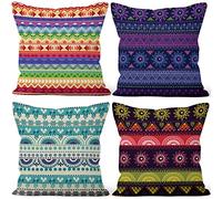 Aoihrraan 16x16 Inch Boho Style Cushion Covers Colorful Bohemian Mandala Ethnic Pattern Soft Short Plush Square Throw Pillow Covers Home Decor For Bedroom Sofa Outdoor Garden Couch, 40x40cm Set of 4