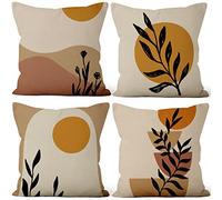 Aoihrraan 18 x 18 Inch Boho Cushion Covers Minimalist Rainbow Sun Mountain Leaf Modern Art Square Linen Throw Pillow Covers Farmhouse Bedroom Living Room Sofa Outdoor Garden Couch, 46x46cm Set of 4