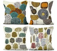 Aoihrraan 18 x 18 Inch Cushion Covers Colorful Forest Cartoon Tree Square Soft Short Plush Throw Pillow Covers Home Decor For Farmhouse Living Room Sofa Outdoor Patio Garden Couch, 45x45cm Set of 4