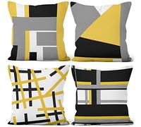 Aoihrraan 18 x 18 Inch Cushion Covers Yellow Grey White Modern Geometric Pattern Square Soft Short Plush Throw Pillow Covers Home Decor For Living Room Sofa Outdoor Garden Couch, 45x45cm Set of 4