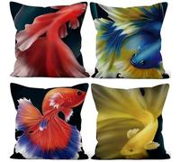 Aoihrraan 18x18 Inch Animals Pillow Covers Fighting Fish Betta Splendens Oil Painting Red Yellow Blue Art Short Plush Cushion Covers for Bedroom Sofa Couch Chair Home Outdoor Decor 45x45cm Set of 4