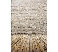 Aoihrraan 1x1,5m Grey Brick Wall Photography Backdrop Rustic Grunge Stone Wall Brown Wooden Floor Background Wedding Birthday Party Decor Retro Nostalgic Art Portrait Video Photo Studio Props