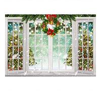Aoihrraan 2,2x1,5m Christmas Windowsill Photography Backdrop Xmas Tree Wreath French Sash Window Winter Snowflakes Background New Year Festival Family Party Decor Banner Portrait Photo Studio Props